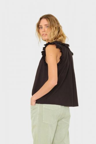 Blouse noire avec volants sur la manche XIRENA | Marine