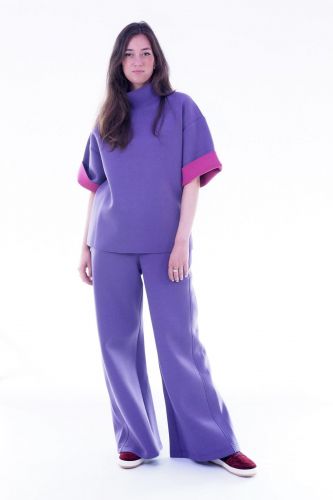 Pull col haut en néoprène mauve et fuschia Y-ENZO | Marine