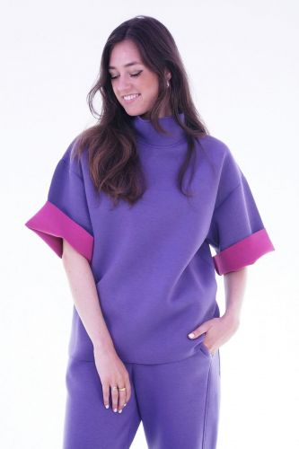 Pull col haut en néoprène mauve et fuschia Y-ENZO | Marine