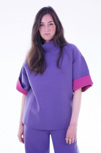 Pull col haut en néoprène mauve et fuschia Y-ENZO | Marine