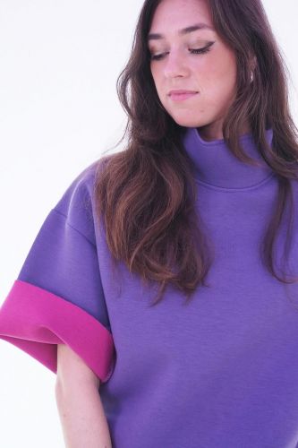 Pull col haut en néoprène mauve et fuschia Y-ENZO | Marine