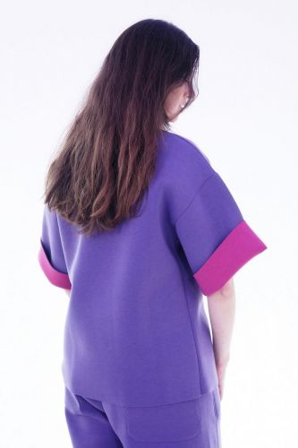 Pull col haut en néoprène mauve et fuschia Y-ENZO | Marine