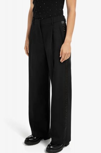 Pantalon large tissé avec bande latérale en satin YAYA | Marine
