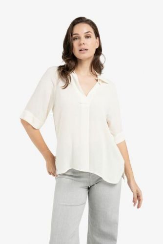 Yaya chemise Ecru femmes (blouse soyeuse col V + finition perle - 701356 blouse légere) - Marine | Much more than shoes