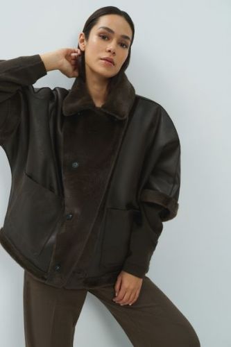 Yaya manteau Brun femmes (Fake fur reversible brun foncé - 009089 veste reversible délici) - Marine | Much more than shoes