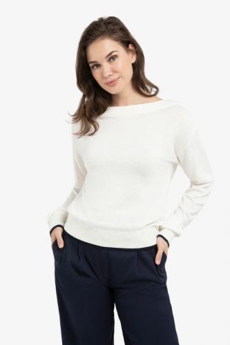 Yaya pull Ecru femmes (maille col bateau blanc bord fin navy - 000558 ecru + bord bleu) - Marine | Much more than shoes