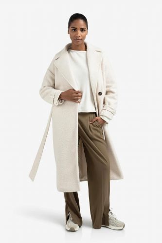 Long manteau écru en maille bouclée avec ceinture, coupe oversize YAYA | Marine