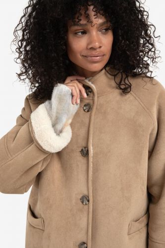 Manteau en peau lainée oversize avec manches raglan YAYA | Marine 