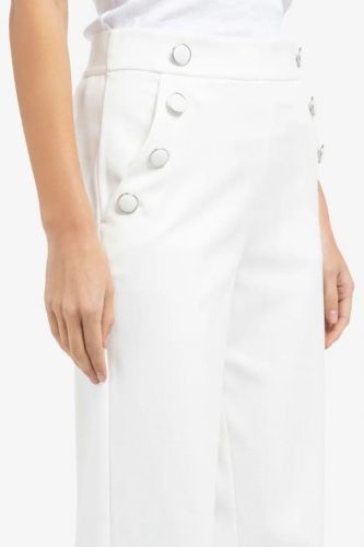 Yaya pantalon Blanc femmes (pantalon boutons avant dos élastiqué - 301245 pantalon boutons marin ) - Marine | Much more than shoes