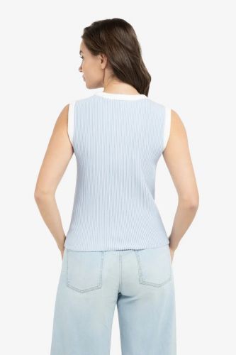 Yaya pull Ciel femmes (pull sans manches accordéon - 000565 pull bleu ciel) - Marine | Much more than shoes