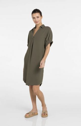 Yaya robe Kaki femmes (robe col V kaki foncé - 601218 loose 100% polyester) - Marine | Much more than shoes