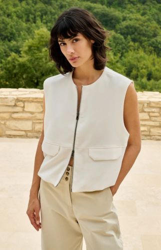 Yaya veste Ecru femmes (sans manches zip  - 511051 écru) - Marine | Much more than shoes