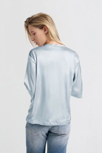 T-shirt en satin bleu ciel YAYA | Marine