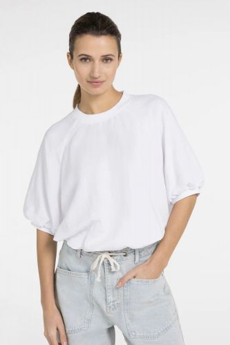Yaya tee-Shirt Blanc femmes (tshirt blanc balloon - 701366 coton viscose) - Marine | Much more than shoes