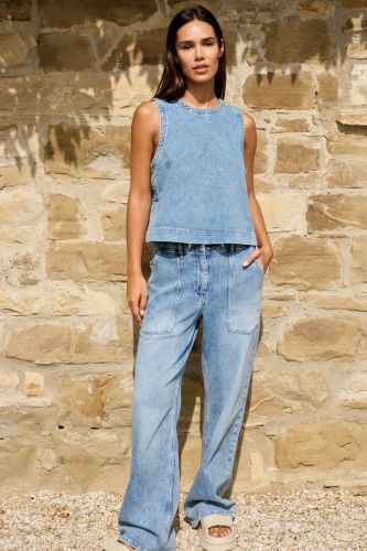 Blouse vareuse en denim bleu YAYA | Marine