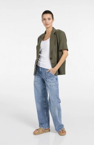 Yaya veste Kaki femmes (veste 2 en 1 kaki coton viscose zip - 501083 kaki souple) - Marine | Much more than shoes