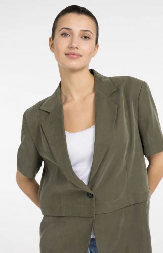 Yaya veste Kaki femmes (veste 2 en 1 kaki coton viscose zip - 501083 kaki souple) - Marine | Much more than shoes