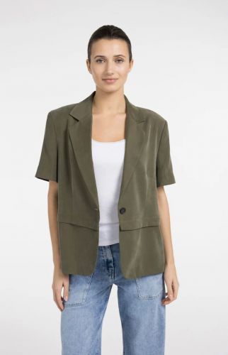 Yaya veste Kaki femmes (veste 2 en 1 kaki coton viscose zip - 501083 kaki souple) - Marine | Much more than shoes