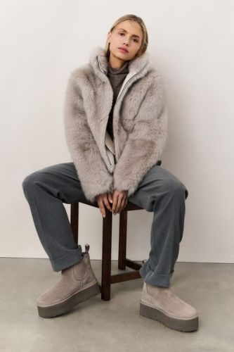 Veste en fausse fourrure, col montant gris clair YAYA | Marine