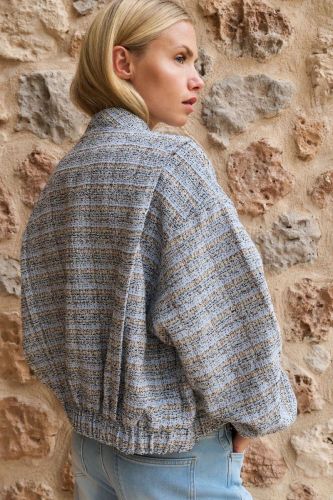 Yaya bomber Ciel femmes (veste tweed marine bleu ciel - 001073 bomber tweed) - Marine | Much more than shoes