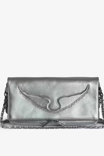 Pochette Rock en cuir grainé métallisé argenté ZADIG & VOLTAIRE | Marine