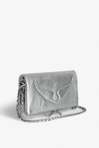 Pochette Rock en cuir grainé métallisé argenté ZADIG & VOLTAIRE | Marine