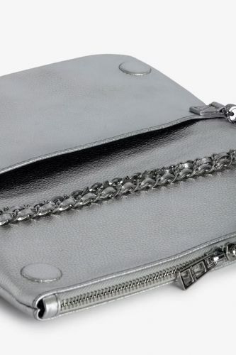 Pochette Rock en cuir grainé métallisé argenté ZADIG & VOLTAIRE | Marine