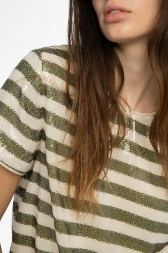 T-shirt à sequins imprimés style marinière ZADIG & VOLTAIRE | Marine