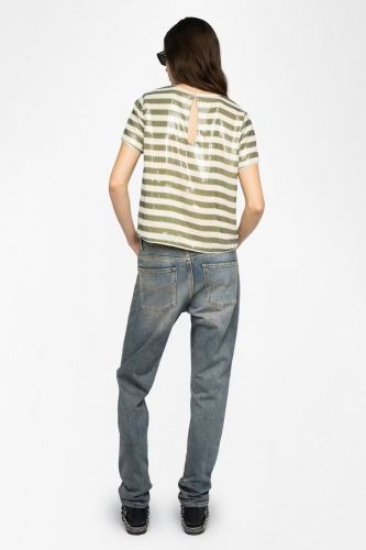 T-shirt à sequins imprimés style marinière ZADIG & VOLTAIRE | Marine