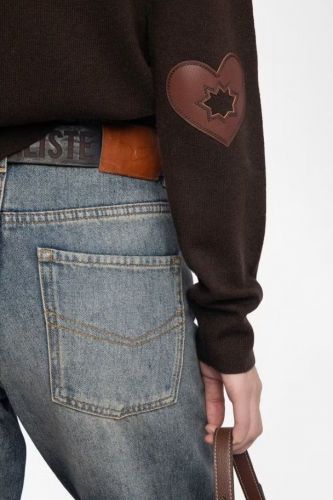 Pull chocolat noir avec patchs coeurs aux coudes en laine et cachemire ZADIG&VOLTAIRE | Marine