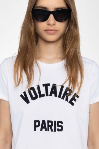 Zadig & Voltaire Femme tee-Shirt Blanc femmes (t-shirt blanc avec logo blanc paris - ALYS HC voltaire blanc ) - Marine | Much more than shoes