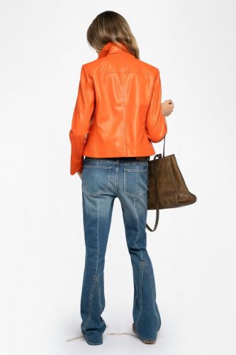 Veste cintrée à boutons en cuir lisse mandarine ZADIG & VOLTAIRE | Marine