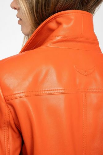 Veste cintrée à boutons en cuir lisse mandarine ZADIG & VOLTAIRE | Marine