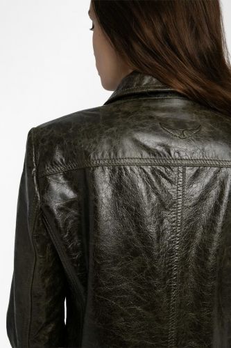 Veste cintrée à boutons en cuir lisse verte ZADIG & VOLTAIRE | Marine