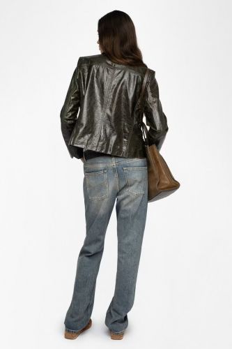 Veste cintrée à boutons en cuir lisse verte ZADIG & VOLTAIRE | Marine