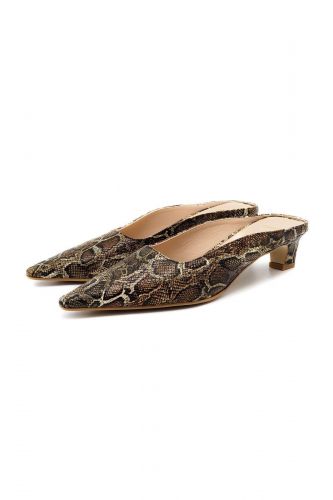 Zinda mule Kaki femmes (Mule arrière ouvert - 3426 python kaki noir) - Marine | Much more than shoes