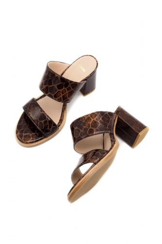 Zinda mule Brun femmes (mule talon droit crocco - 3500 crocco brun) - Marine | Much more than shoes