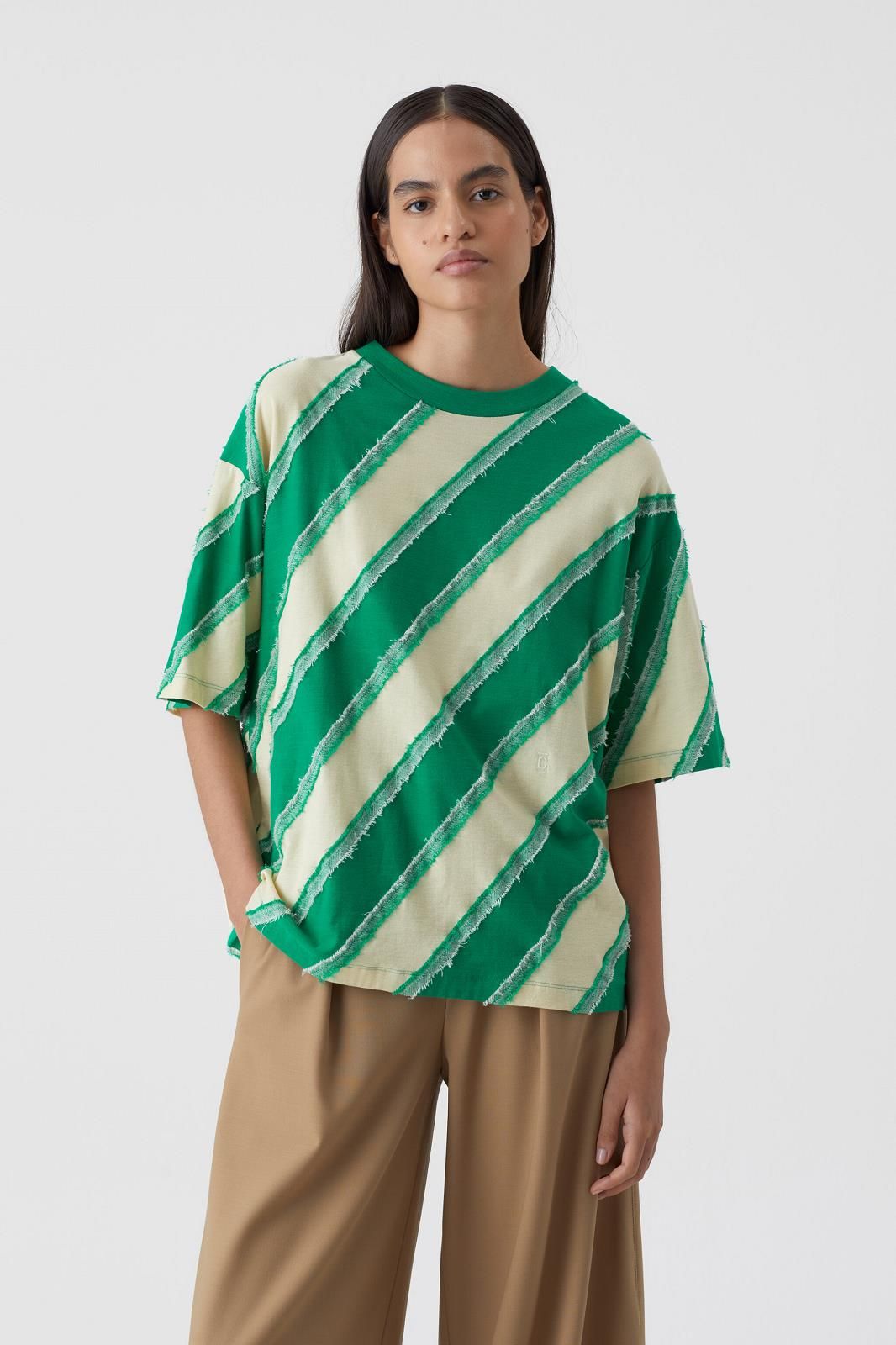 T-shirt vert & beige ligné oversize CLOSED | Marine