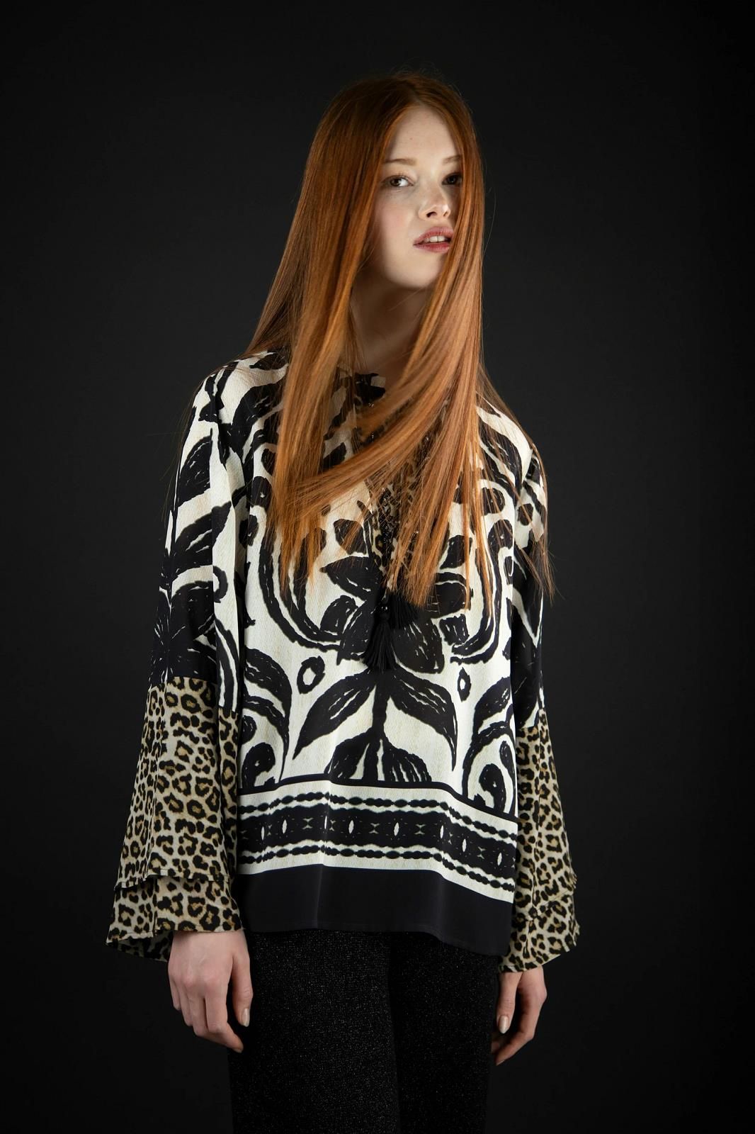 Grace blouse Noir/beige