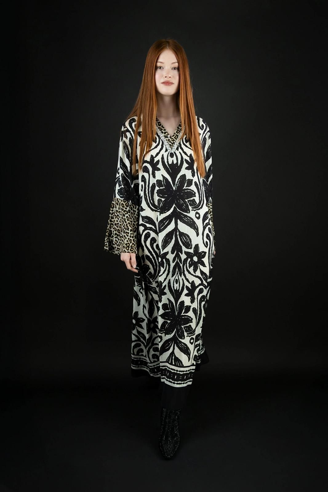 Grace robe Noir/beige