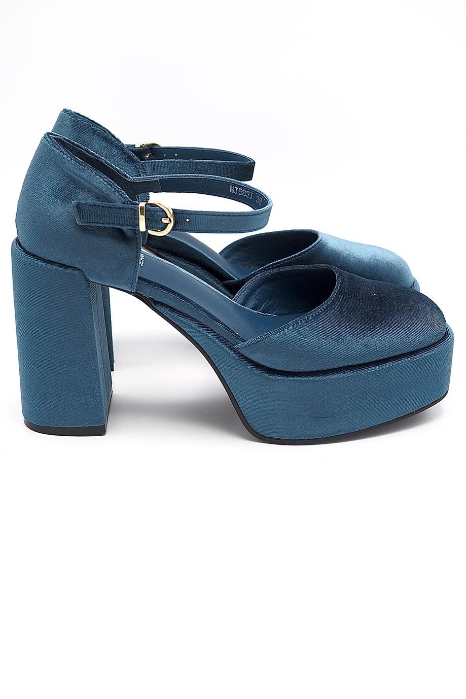 Sandale à talon & plateau en velours bleu JEANNOT | Marine