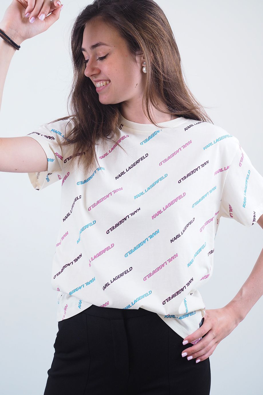 T-shirt écru futuristic KARL LAGERFELD - Femme| Marine