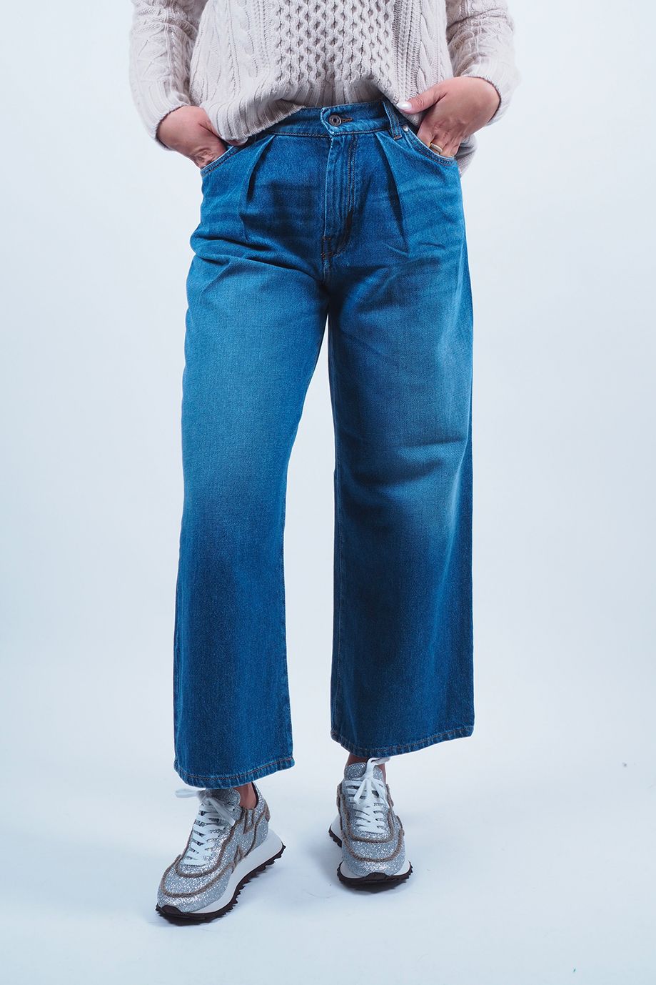 Pantalon jeans large plissé MAXMARA | Marine