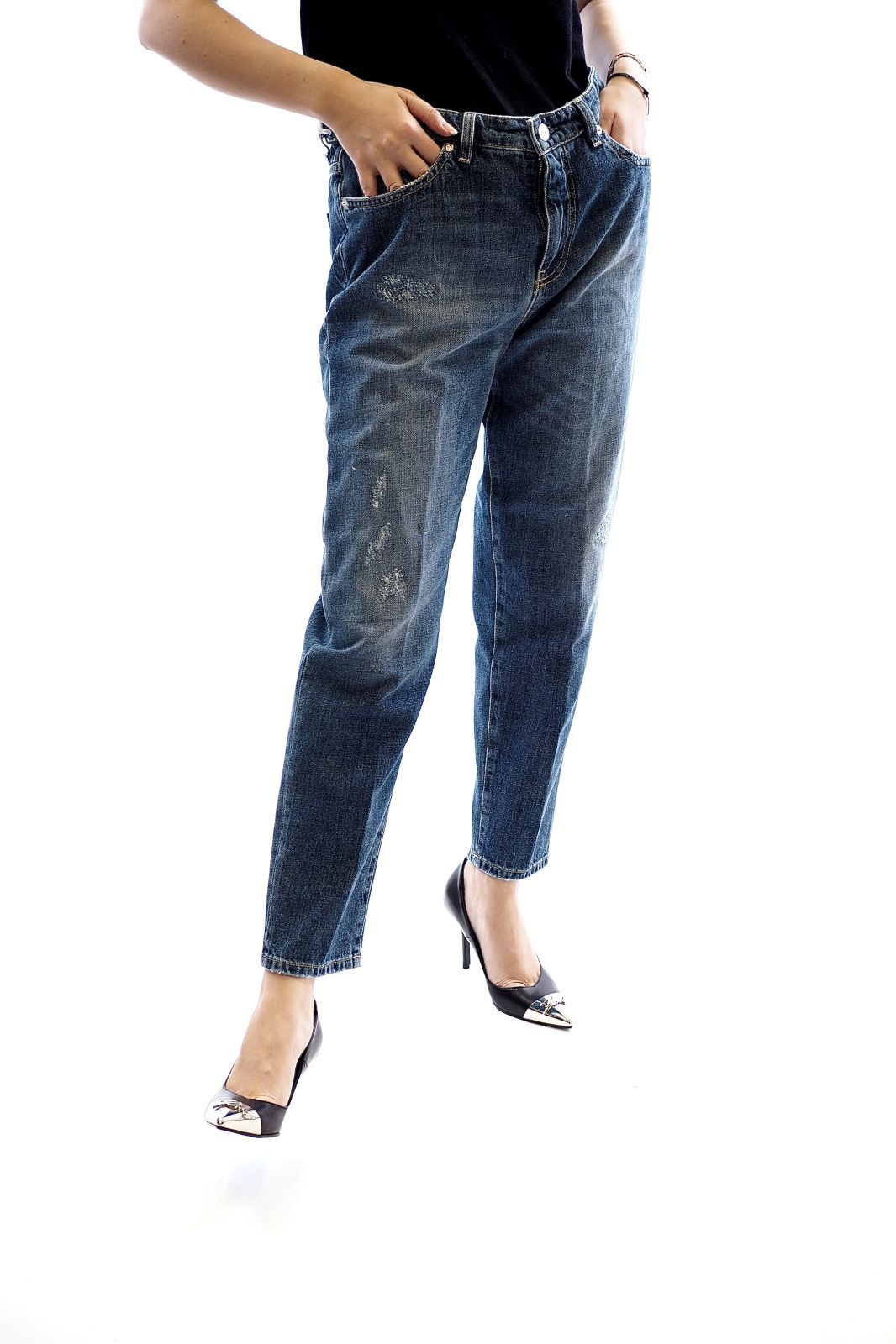 Nine In The Morning pantalon Jeans femmes (NINE-Jeans chino large - LIVING Jeans chino déchiré leg) - Marine | Much more than shoes