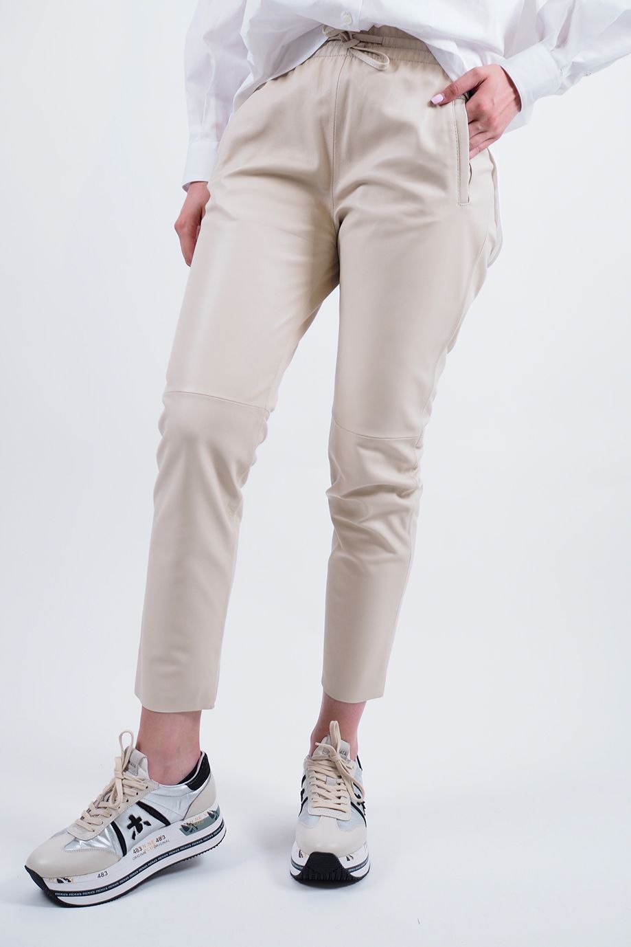 Pantalon en cuir couleur écru OAKWOOD| Marine