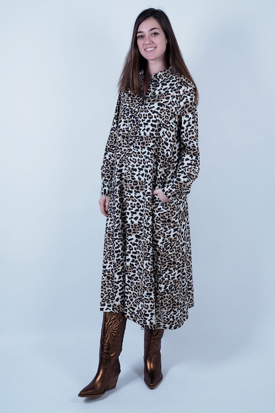 Longue robe léopard SELECTED | Marine