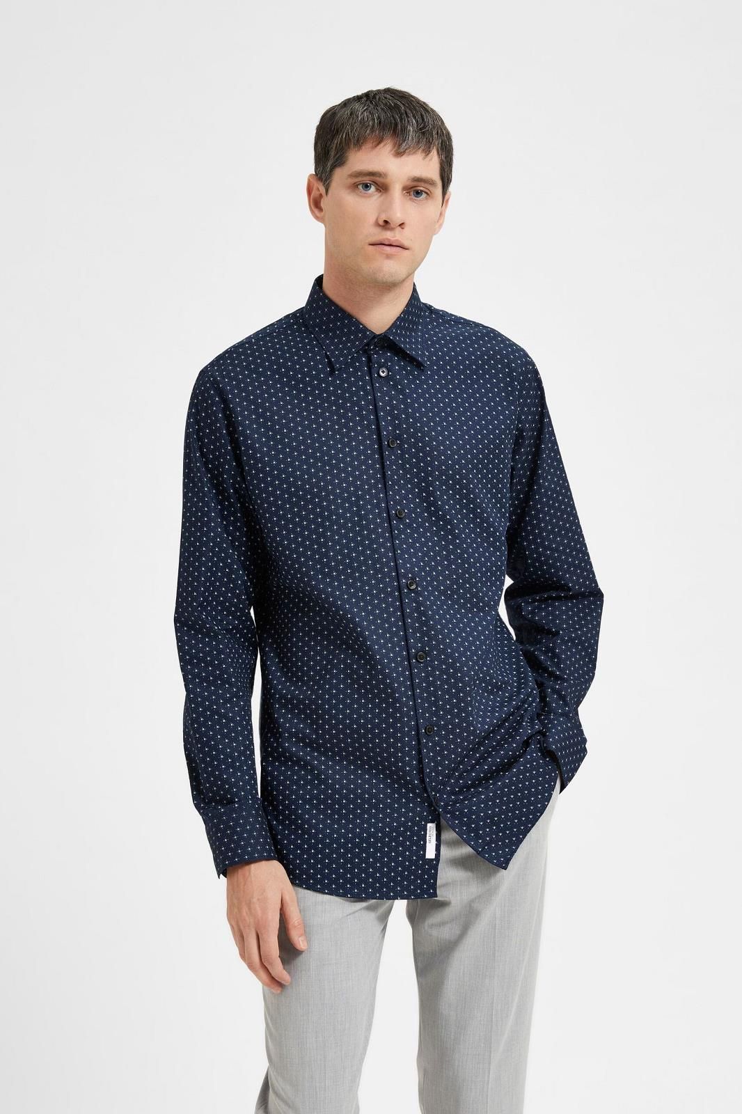 Chemise bleue avec motifs blancs SELECTED | Marine