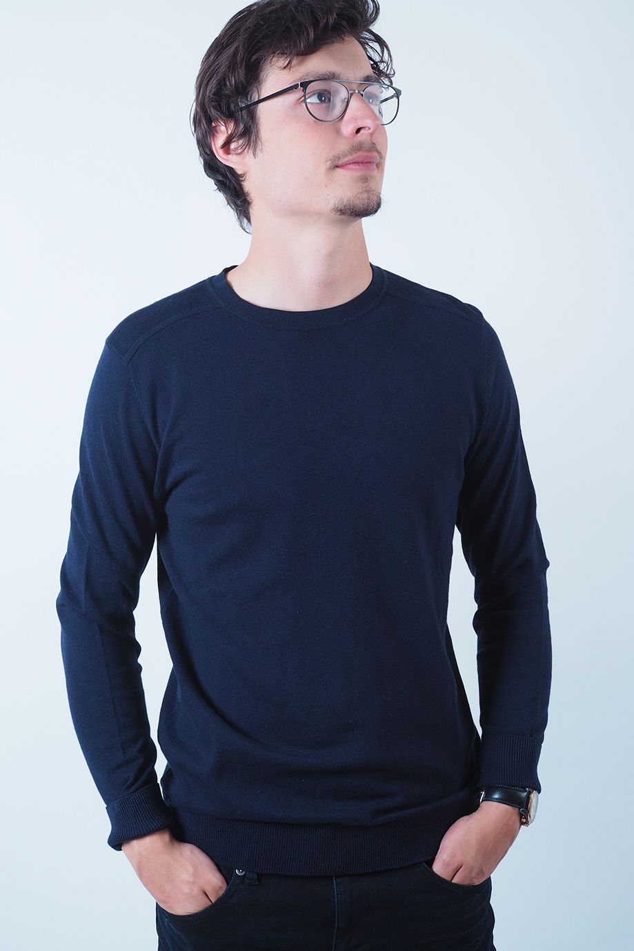 Pull bleu col rond SELECTED | Marine
