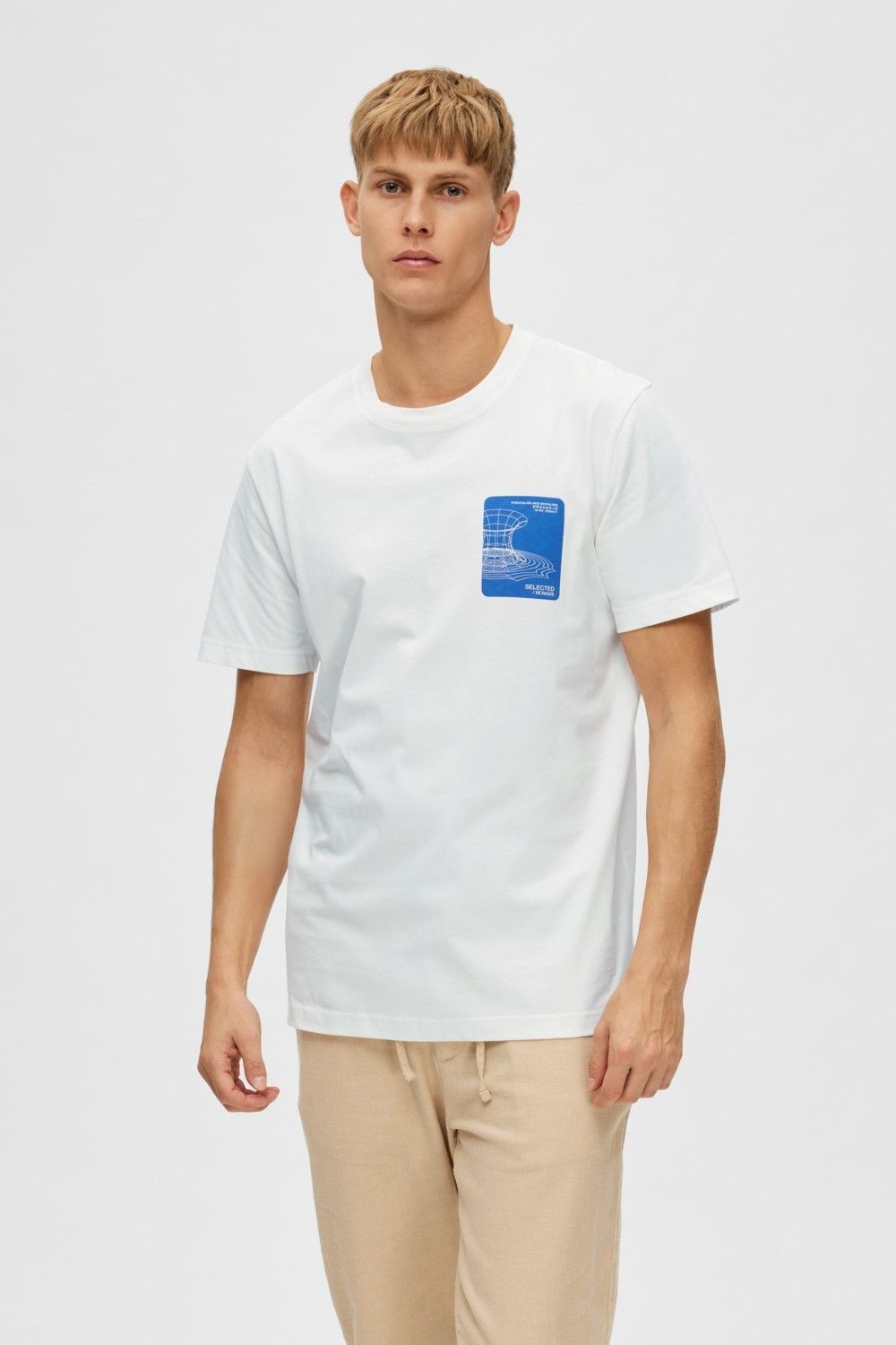 T-shirt blanc & logo graphique SELECTED | Marine