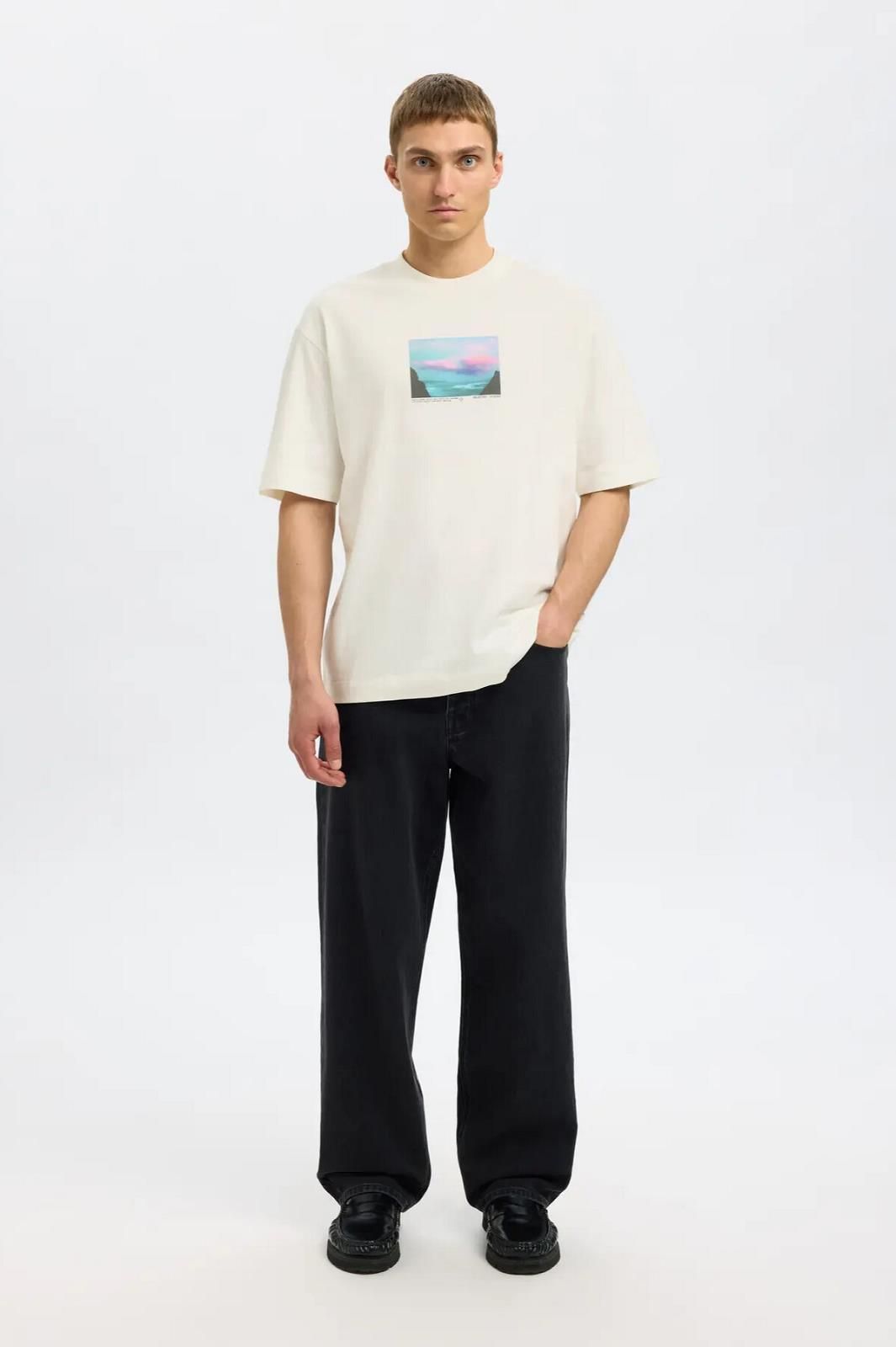 Selected Homme tee-Shirt Ecru Selected Homme tee-Shirt Ecru